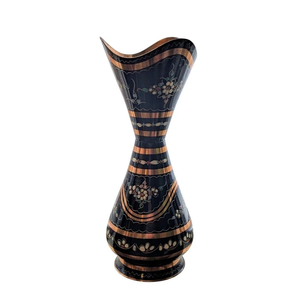 Vintage Turkish Hand Painted Brass Vase 10